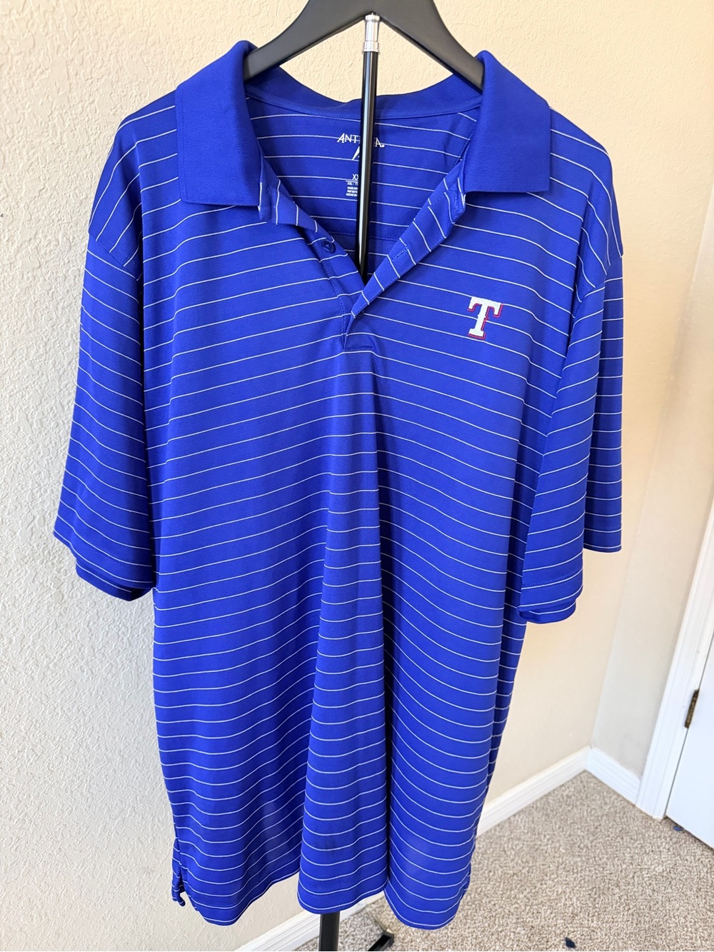 Texas Rangers Men's Royal Blue Striped Polo Shirt